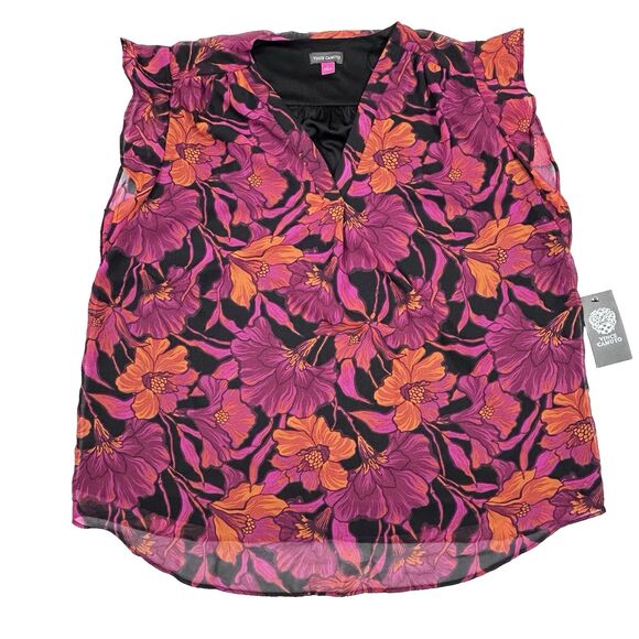 Vince Camuto Tops - Vince Camuto Flutter Sleeve Lined Blouse Top L Floral Feminine Office Career